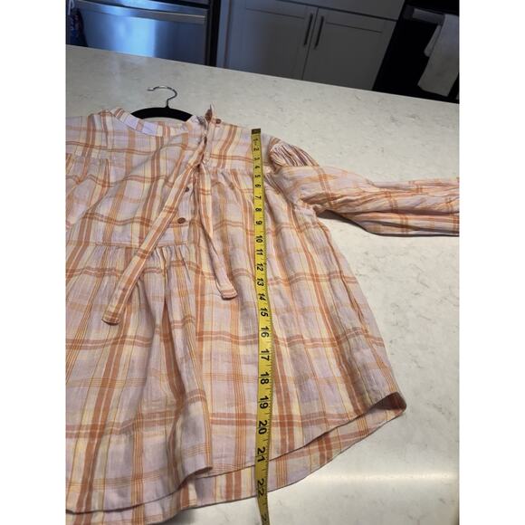 Ulla Johnson Plaid Blouse in Peach and Cream - Picture 4 of 7